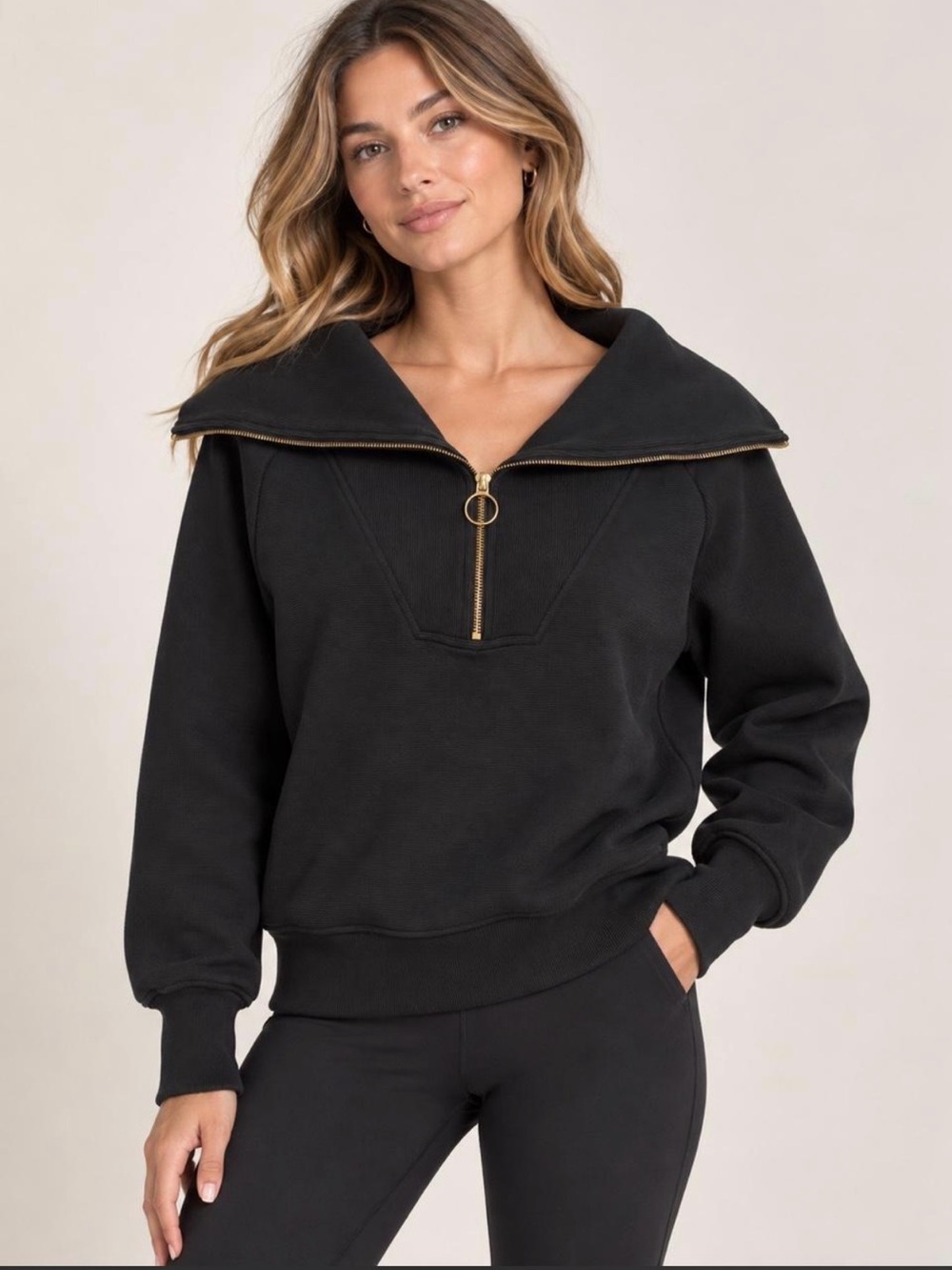 Varley Black Half-Zip Funnel Collar Pullover Top